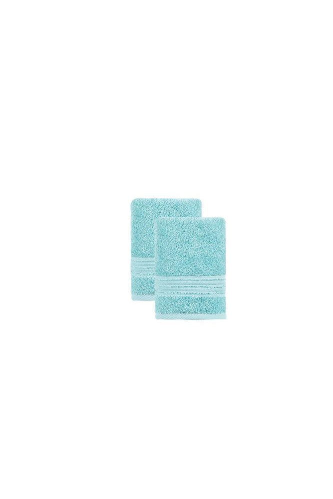 Set of Two Aqua Turkish Cotton 16" X 30" Hand Towels HomeRoots