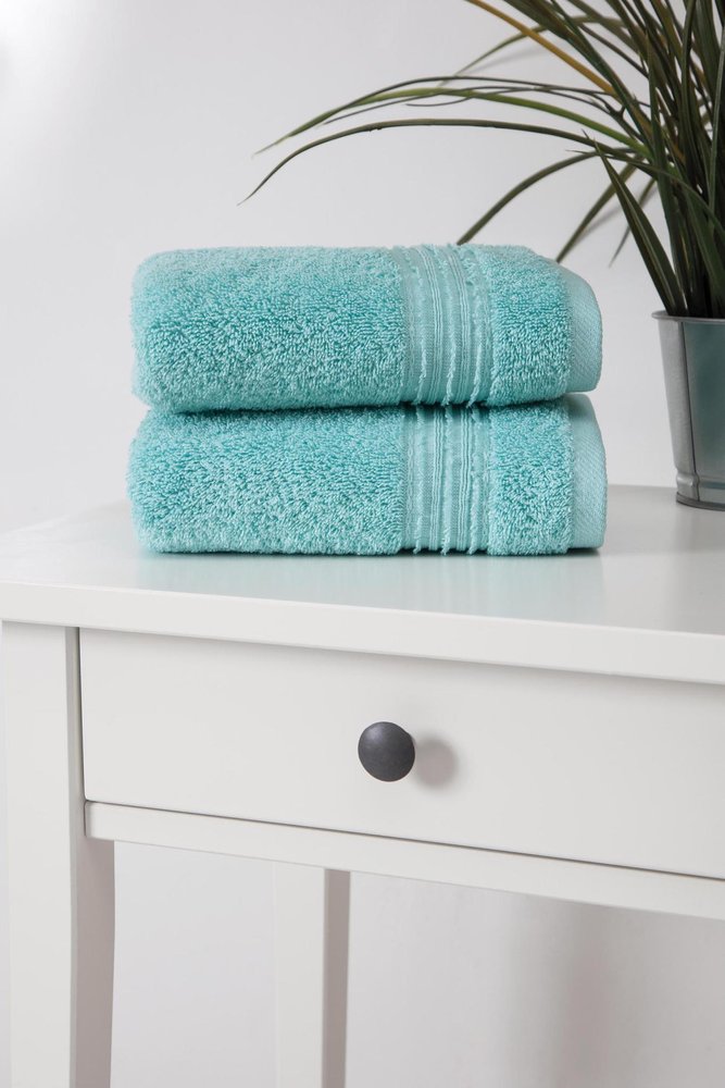 Set of Two Aqua Turkish Cotton 16" X 30" Hand Towels HomeRoots