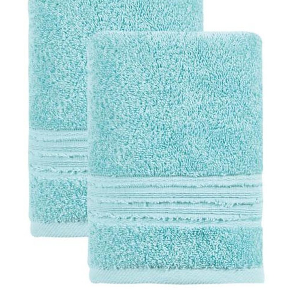 Set of Two Aqua Turkish Cotton 16" X 30" Hand Towels HomeRoots