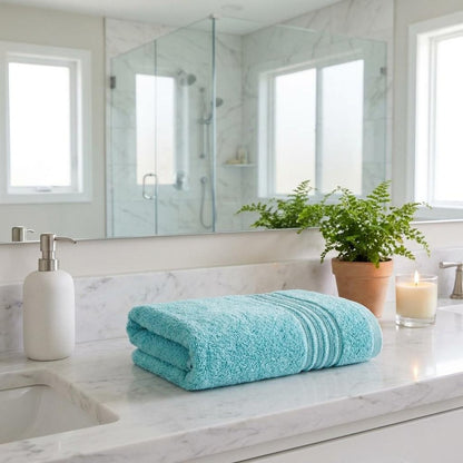 Set of Two Aqua Turkish Cotton 16" X 30" Hand Towels HomeRoots