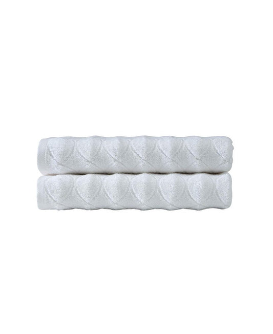 Set of Two White Geometric Turkish Cotton 27" X 54" Bath Towels