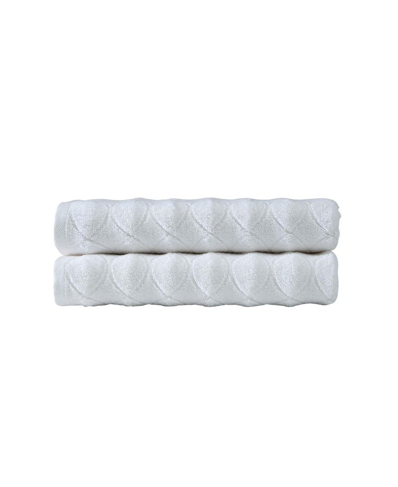 Set of Two White Geometric Turkish Cotton 27" X 54" Bath Towels HomeRoots