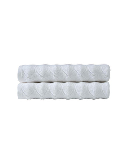Set of Two White Geometric Turkish Cotton 27" X 54" Bath Towels HomeRoots