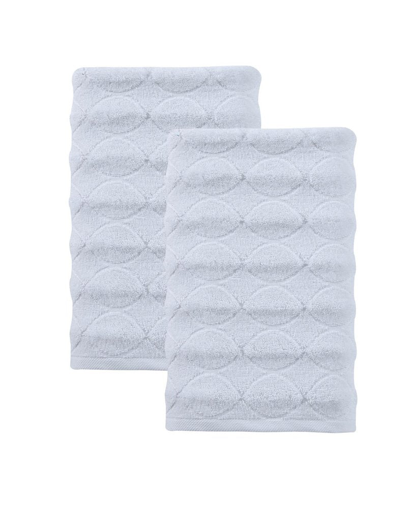 Set of Two White Geometric Turkish Cotton 27" X 54" Bath Towels HomeRoots