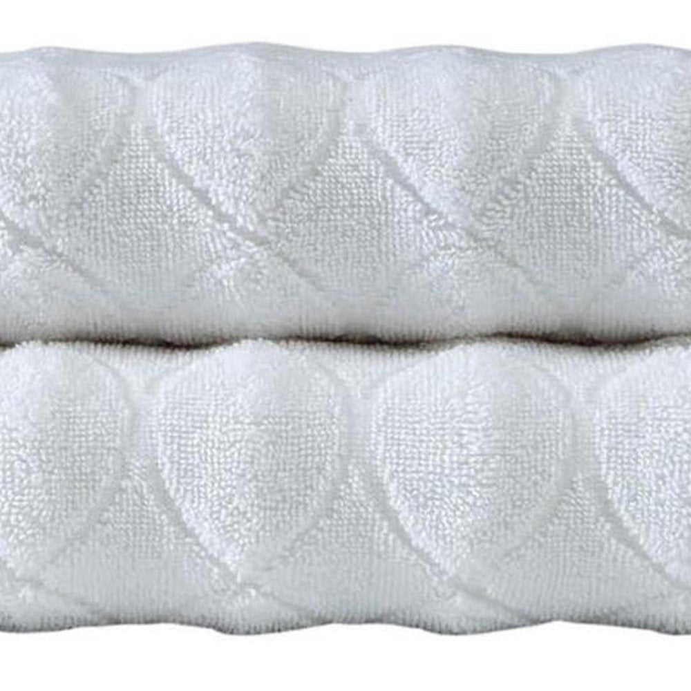 Set of Two White Geometric Turkish Cotton 27" X 54" Bath Towels HomeRoots