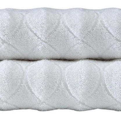 Set of Two White Geometric Turkish Cotton 27" X 54" Bath Towels HomeRoots
