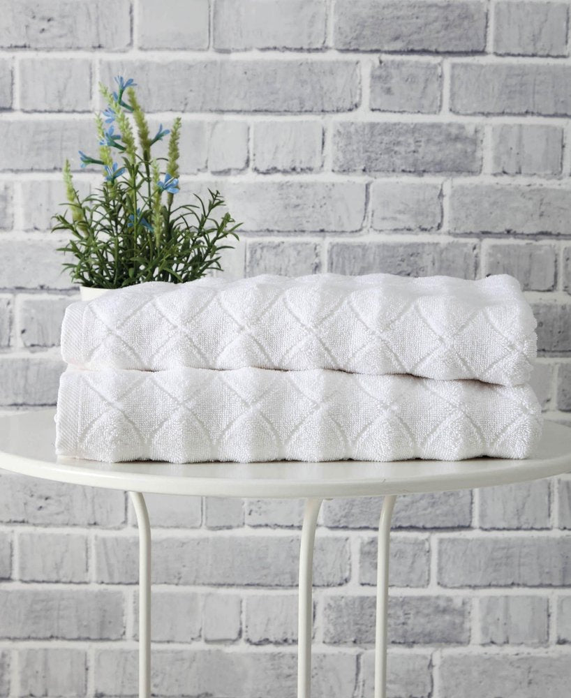Set of Two Light Brown Geometric Turkish Cotton 16" X 30" Hand Towels — view 1