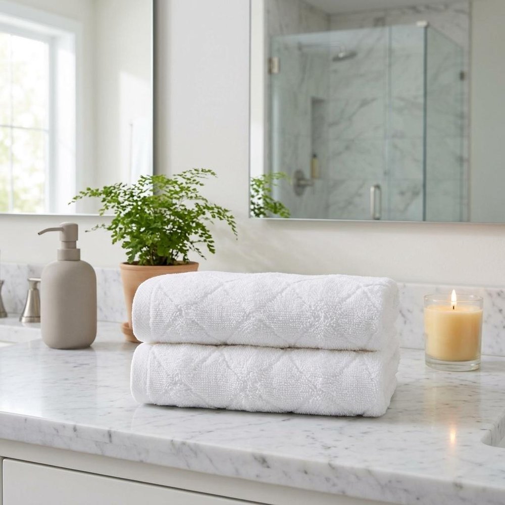 Set of Two Light Brown Geometric Turkish Cotton 16" X 30" Hand Towels — view 6