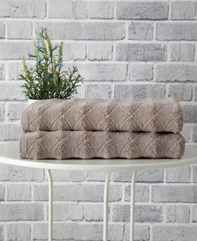 Set of Two White Geometric Turkish Cotton 27" X 54" Bath Towels — view 6