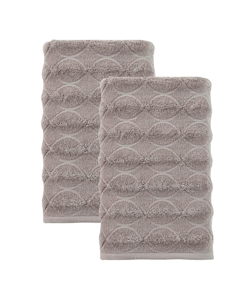 Set of Two White Geometric Turkish Cotton 27" X 54" Bath Towels HomeRoots