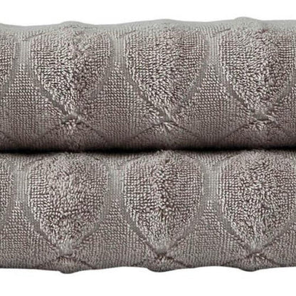 Set of Two White Geometric Turkish Cotton 27" X 54" Bath Towels HomeRoots