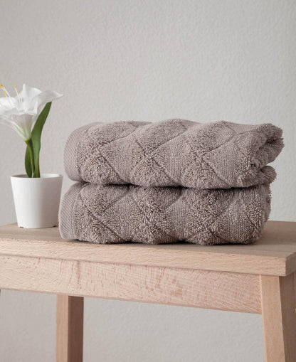 Set of Two Light Brown Geometric Turkish Cotton 16" X 30" Hand Towels HomeRoots