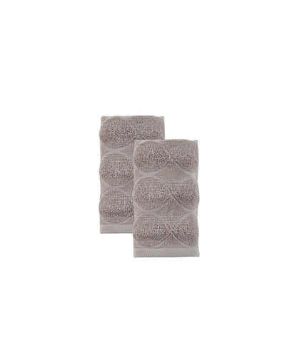 Set of Two Light Brown Geometric Turkish Cotton 16" X 30" Hand Towels HomeRoots