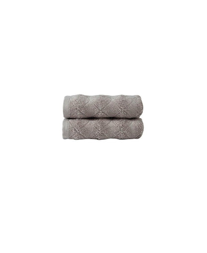 Set of Two Light Brown Geometric Turkish Cotton 16" X 30" Hand Towels HomeRoots