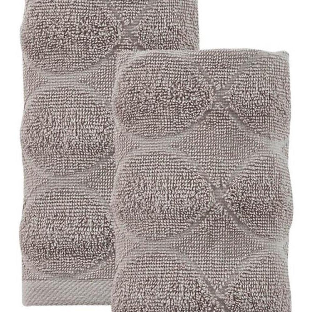 Set of Two Light Brown Geometric Turkish Cotton 16" X 30" Hand Towels — view 9