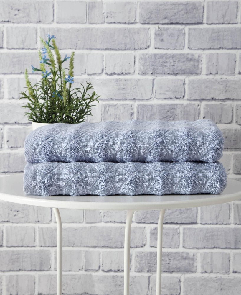 Set of Two White Geometric Turkish Cotton 27" X 54" Bath Towels HomeRoots
