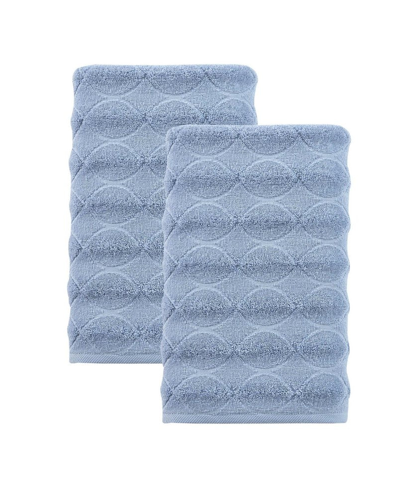 Set of Two White Geometric Turkish Cotton 27" X 54" Bath Towels HomeRoots