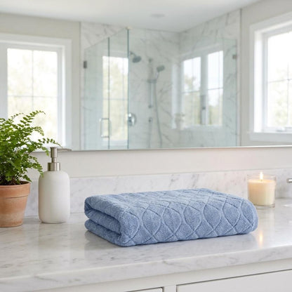 Set of Two White Geometric Turkish Cotton 27" X 54" Bath Towels HomeRoots