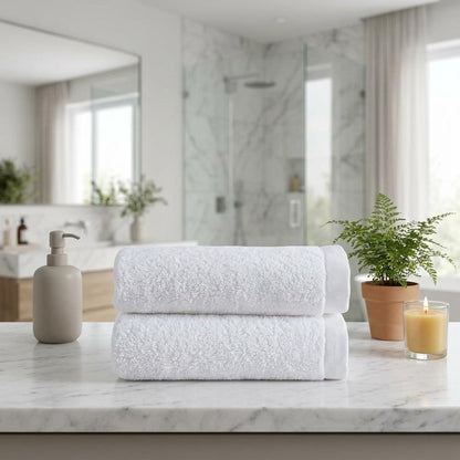 Set of Two White Turkish Cotton 16" X 30" Hand Towels HomeRoots