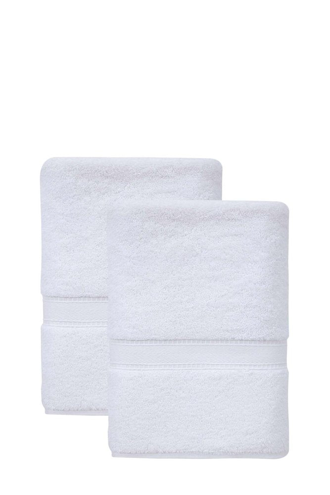 Set of Two White Turkish Cotton 27" X 54" Bath Towels HomeRoots
