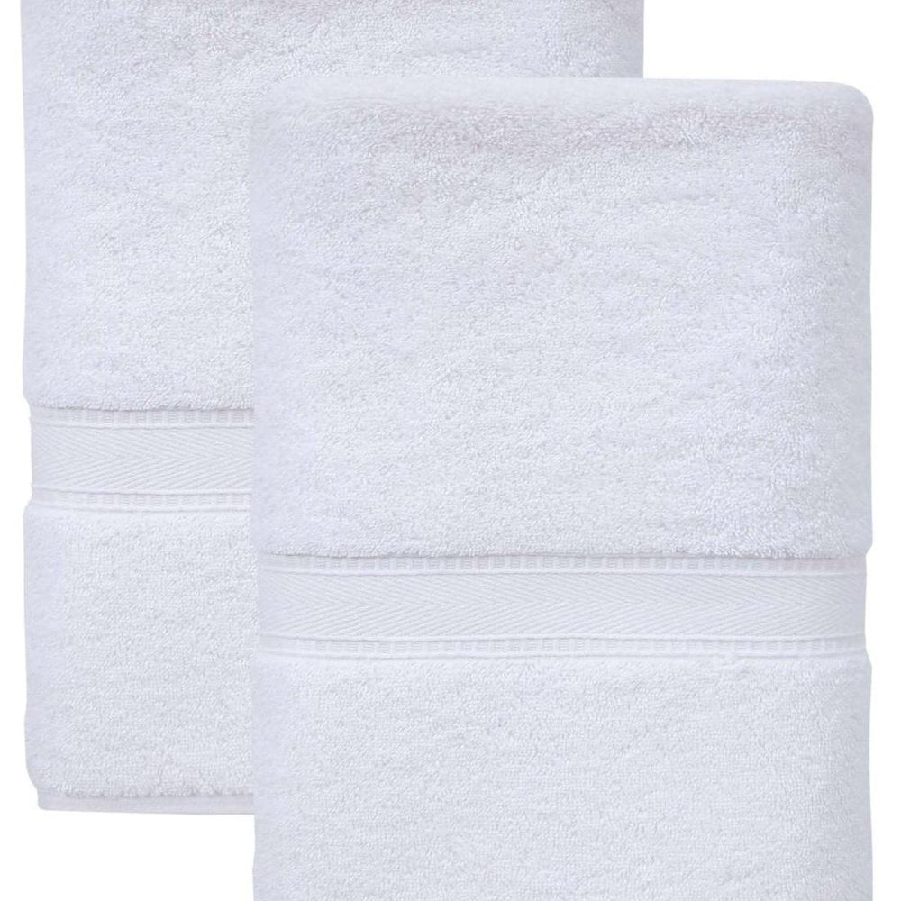 Set of Two White Turkish Cotton 27" X 54" Bath Towels HomeRoots