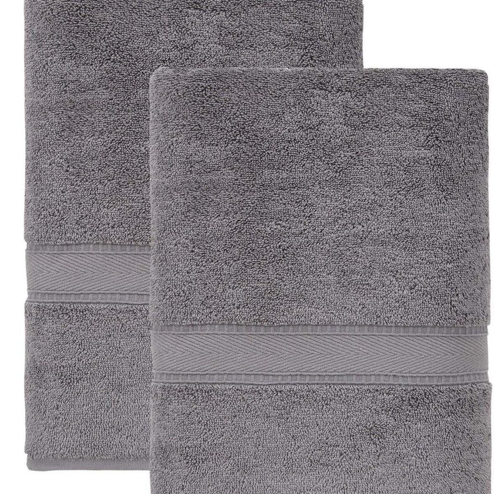 Set of Two White Turkish Cotton 27" X 54" Bath Towels HomeRoots