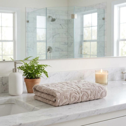 Set of Two Brown Floral Turkish Cotton 27" X 54" Bath Towels