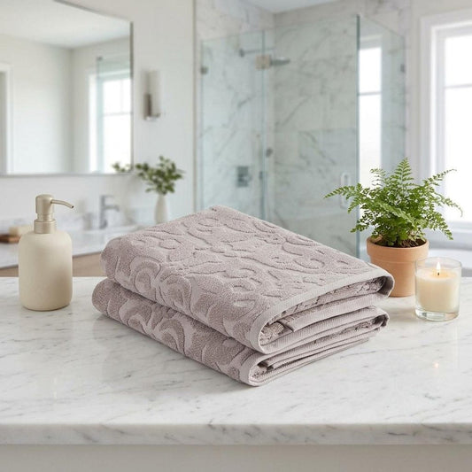 Set of Two Brown Floral Turkish Cotton 27" X 54" Bath Towels