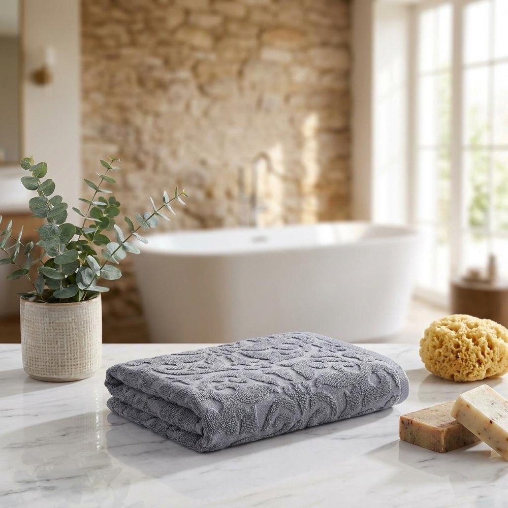 Set of Two Brown Floral Turkish Cotton 27" X 54" Bath Towels — view 12