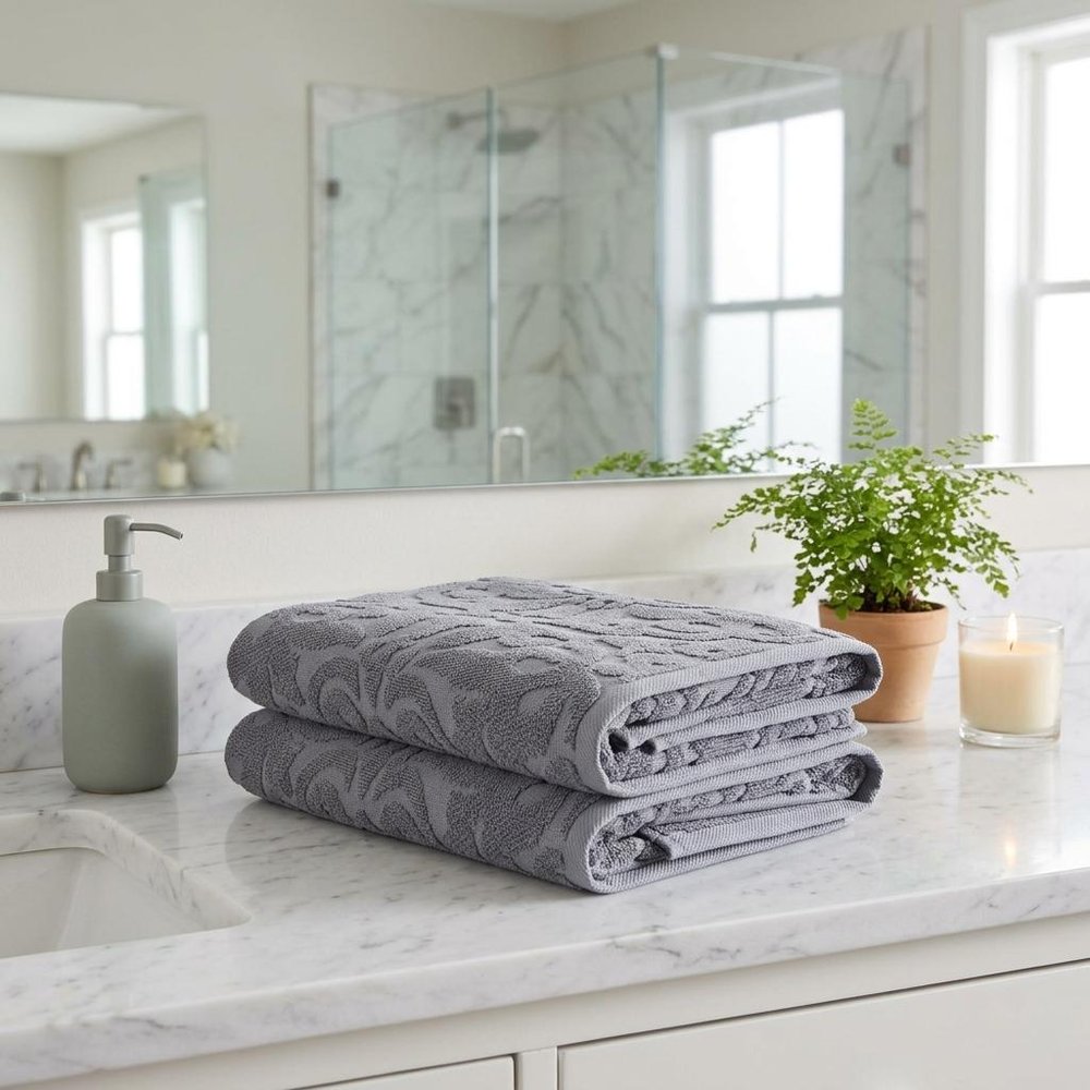 Set of Two Brown Floral Turkish Cotton 27" X 54" Bath Towels HomeRoots
