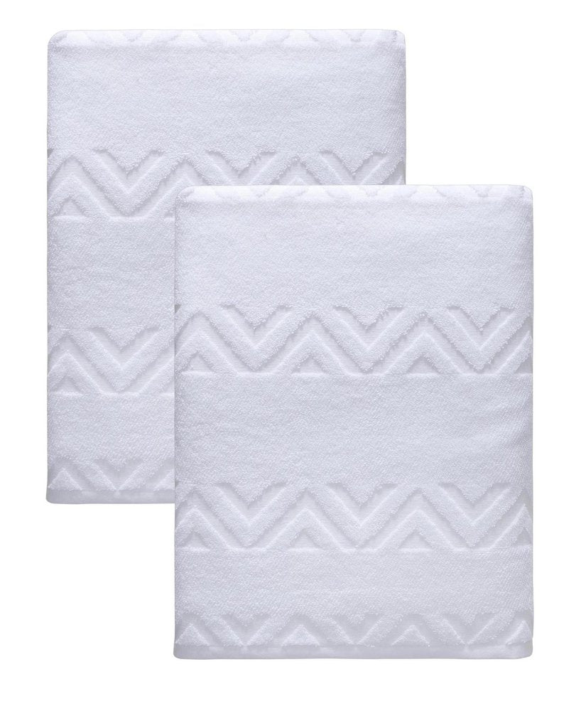 Set of Two White Geometric Turkish Cotton 40" X 70" Bath Sheets — view 1