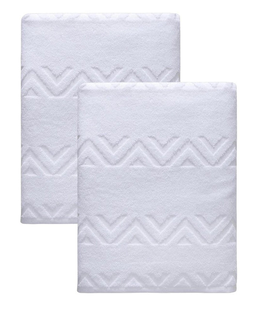 Set of Two White Geometric Turkish Cotton 40" X 70" Bath Sheets