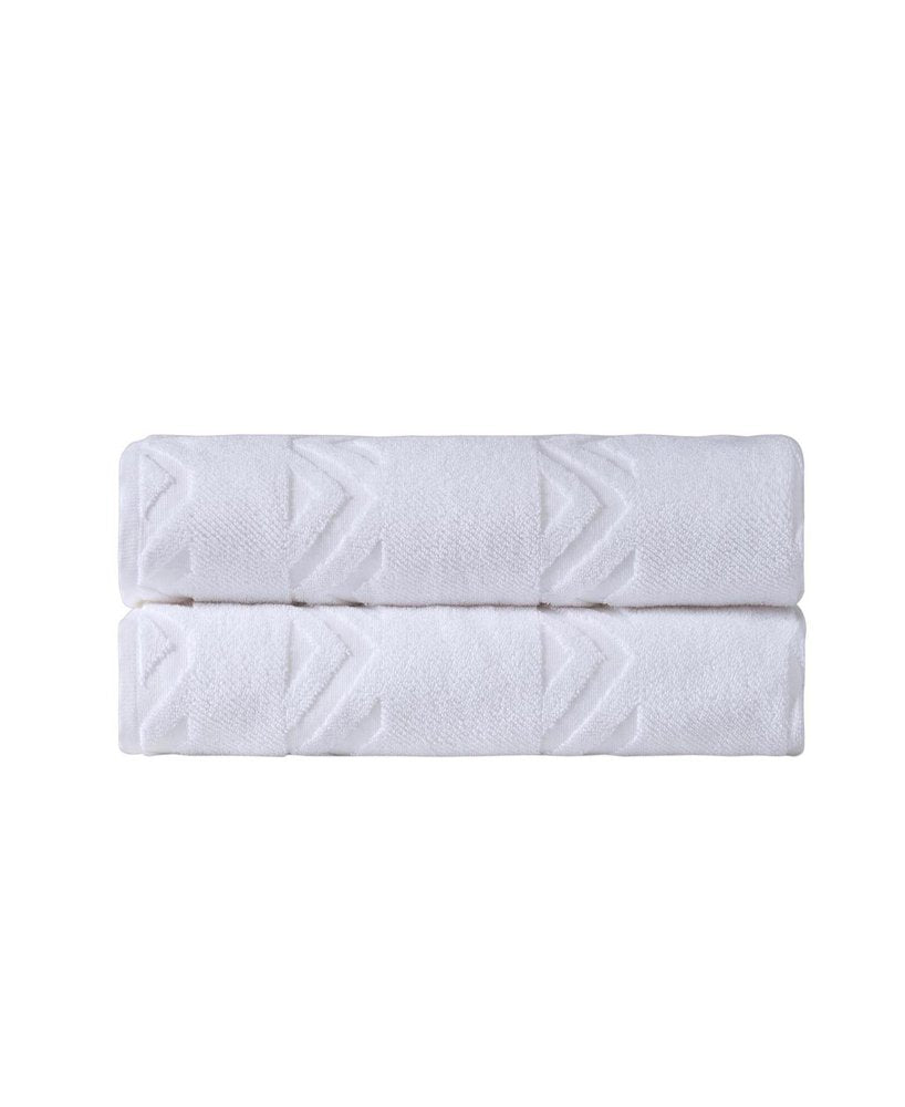 Set of Two White Geometric Turkish Cotton 40" X 70" Bath Sheets — view 2
