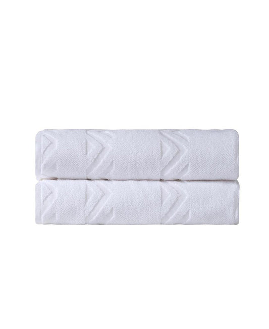 Set of Two White Geometric Turkish Cotton 40" X 70" Bath Sheets