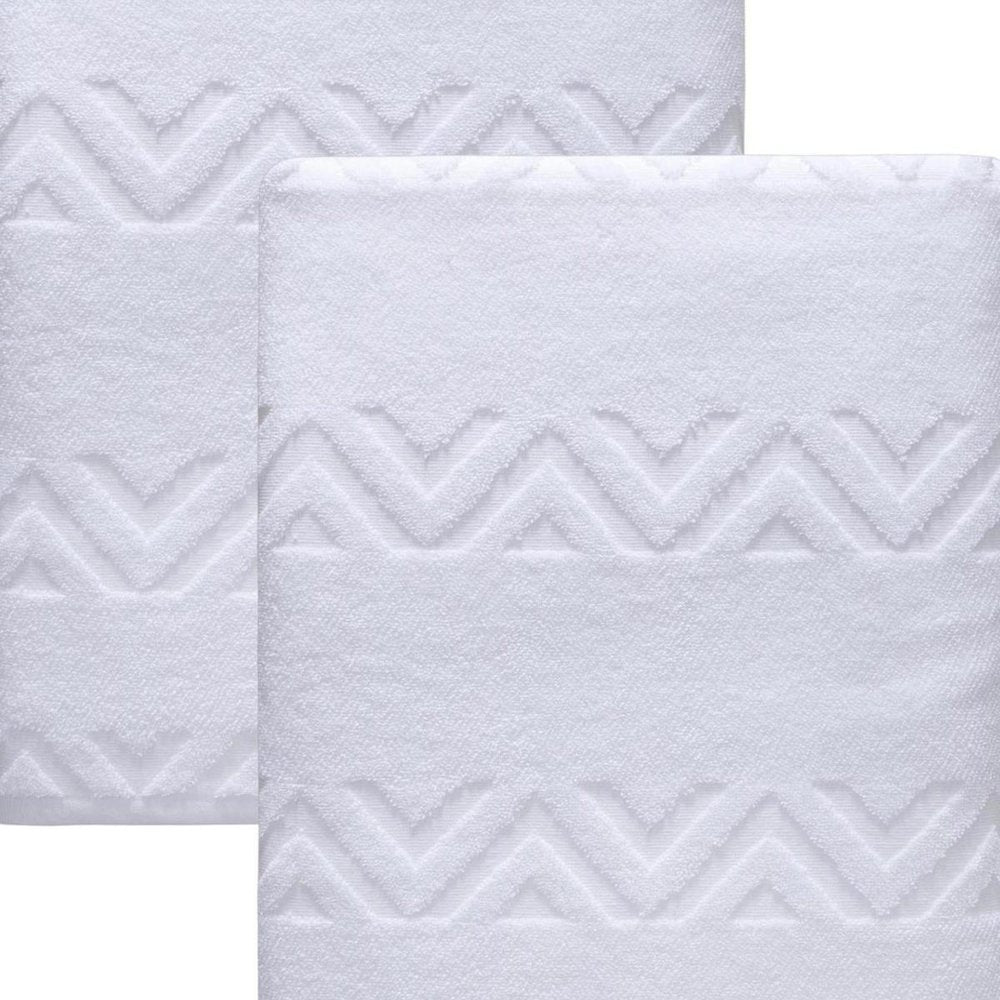 Set of Two White Geometric Turkish Cotton 40" X 70" Bath Sheets — view 3