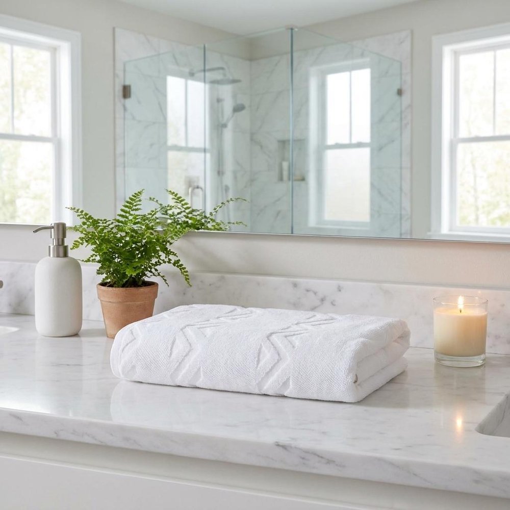 Set of Two White Geometric Turkish Cotton 40" X 70" Bath Sheets HomeRoots