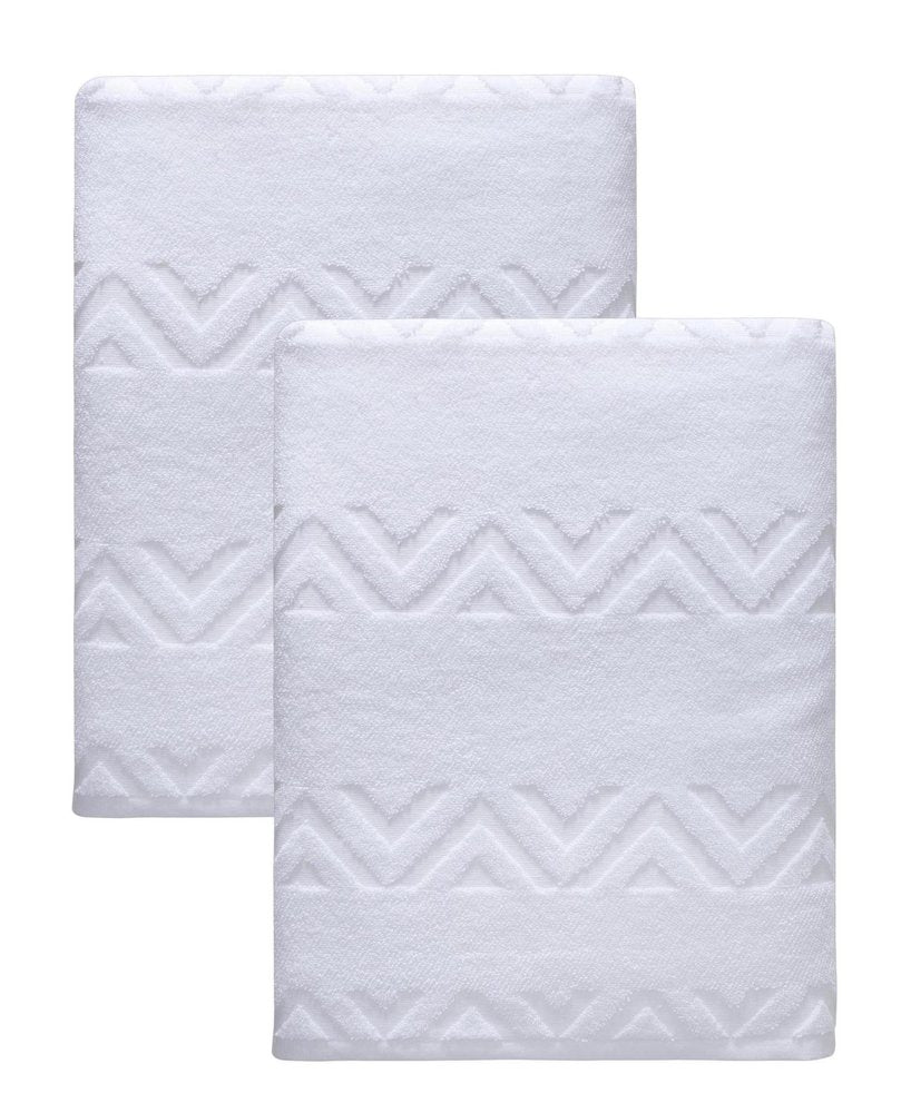 Set of Two White Geometric Turkish Cotton 27" X 54" Bath Towels — view 1