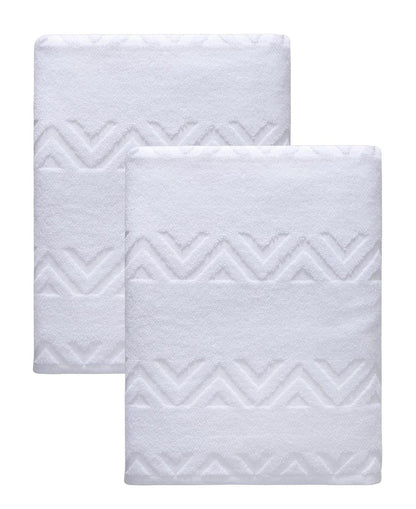 Set of Two White Geometric Turkish Cotton 27" X 54" Bath Towels HomeRoots