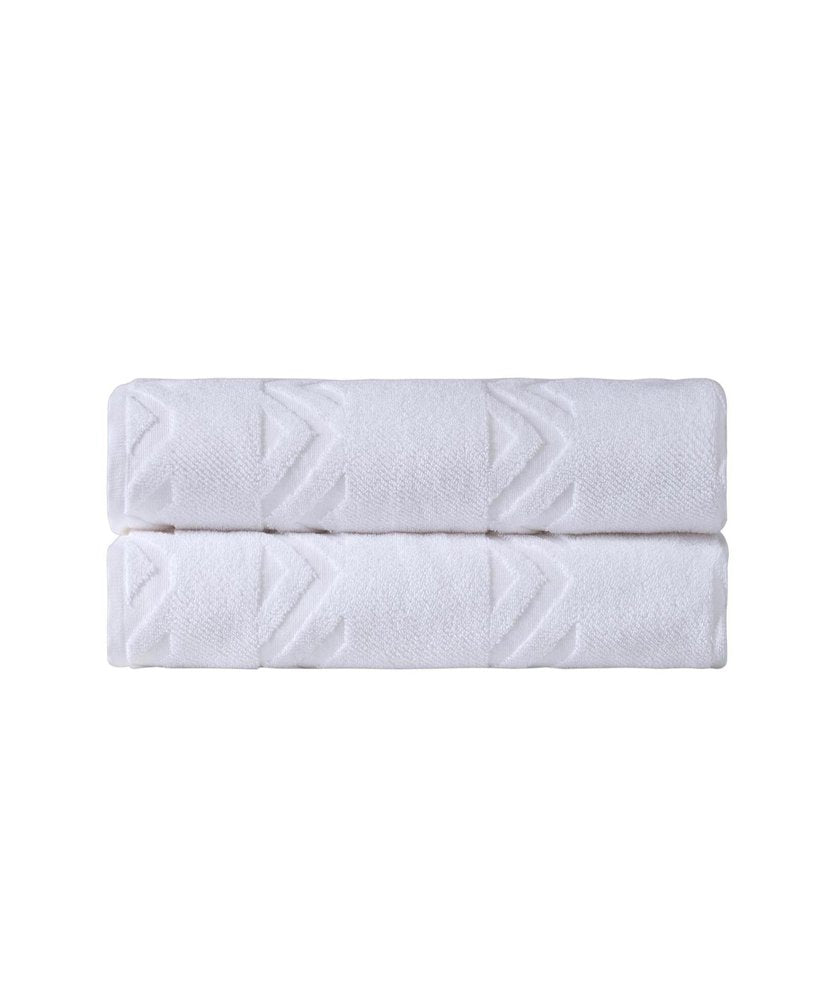 Set of Two White Geometric Turkish Cotton 27" X 54" Bath Towels HomeRoots