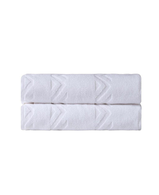 Set of Two White Geometric Turkish Cotton 27" X 54" Bath Towels