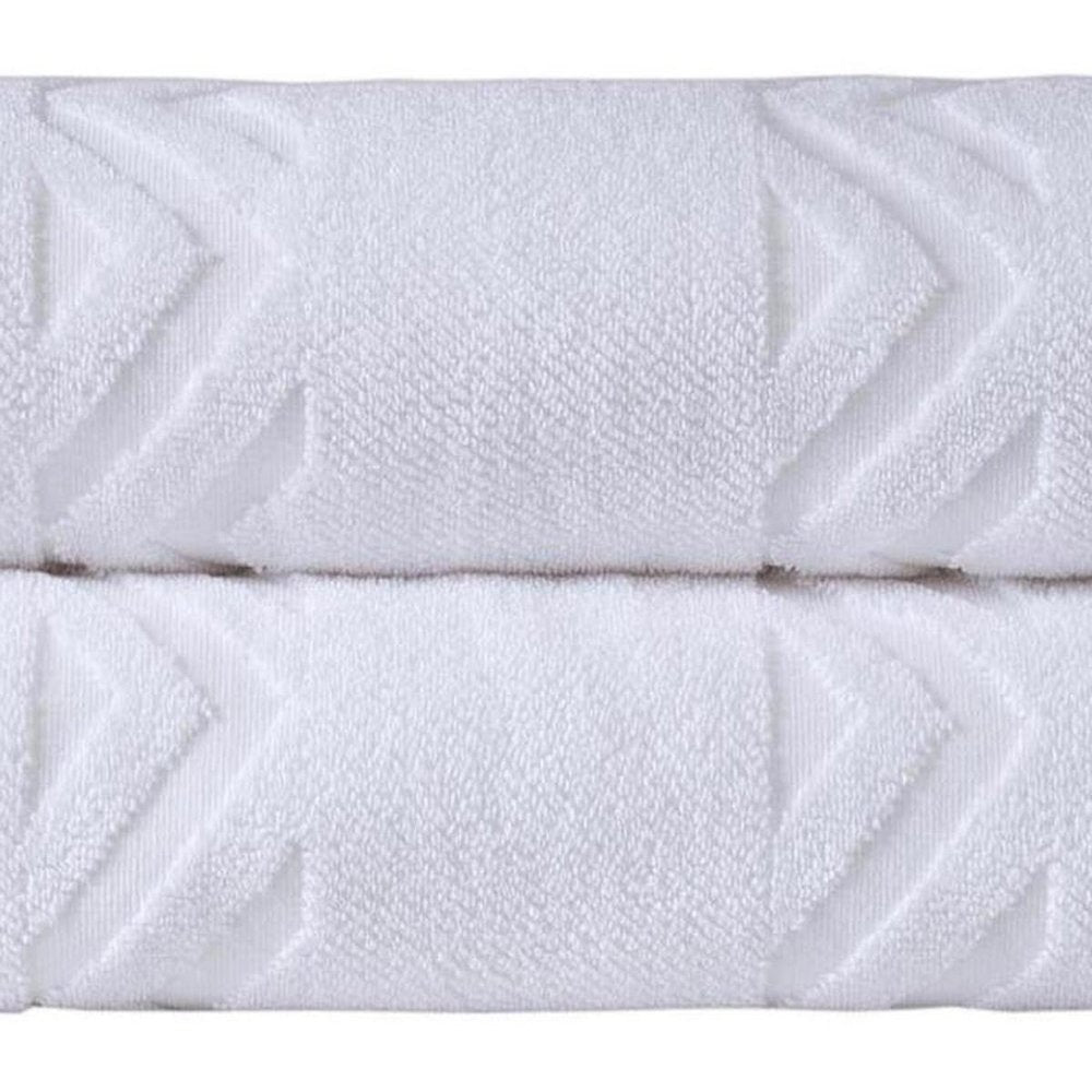 Set of Two White Geometric Turkish Cotton 27" X 54" Bath Towels HomeRoots