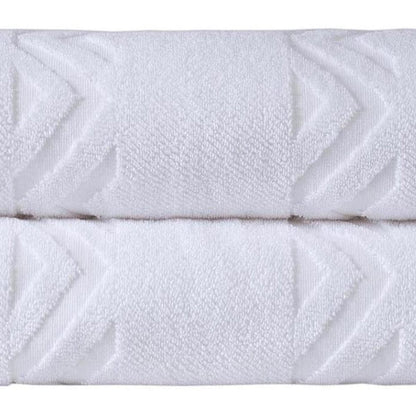 Set of Two White Geometric Turkish Cotton 27" X 54" Bath Towels HomeRoots
