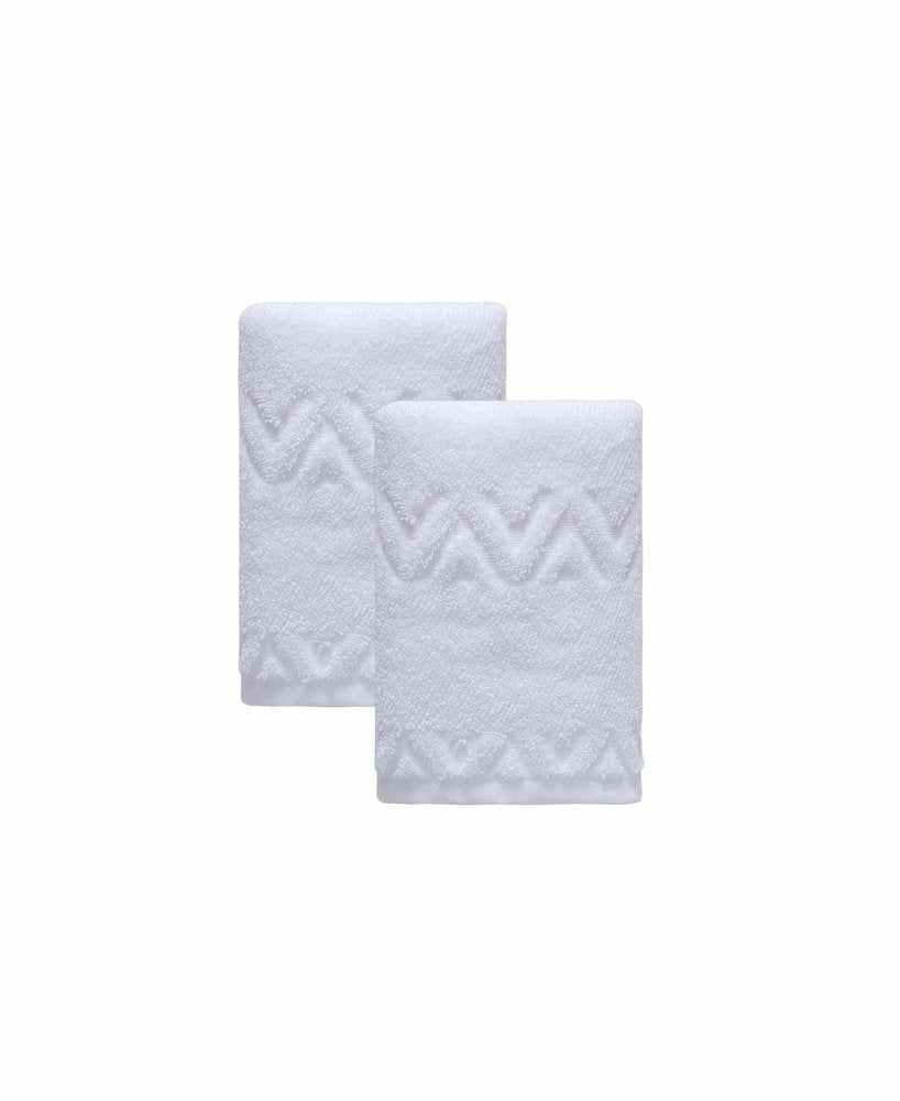 Set of Two White Geometric Turkish Cotton 16" X 30" Hand Towels — view 1