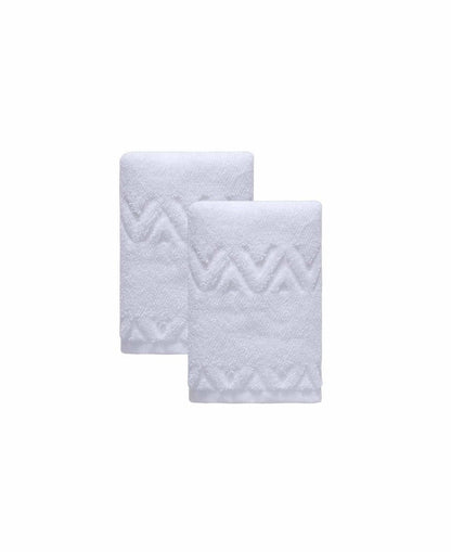 Set of Two White Geometric Turkish Cotton 16" X 30" Hand Towels HomeRoots