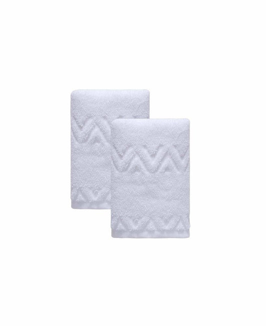 Set of Two White Geometric Turkish Cotton 16" X 30" Hand Towels