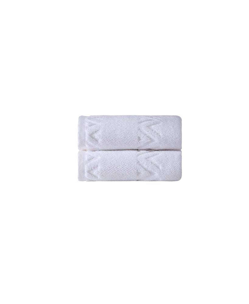 Set of Two White Geometric Turkish Cotton 16" X 30" Hand Towels HomeRoots
