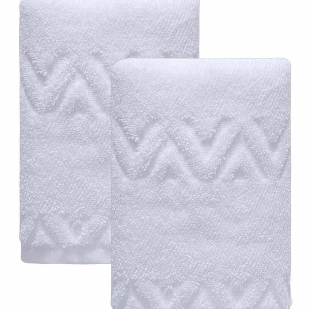 Set of Two White Geometric Turkish Cotton 16" X 30" Hand Towels HomeRoots
