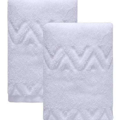 Set of Two White Geometric Turkish Cotton 16" X 30" Hand Towels HomeRoots