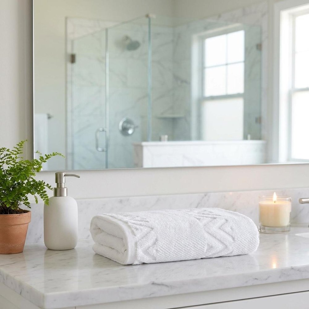 Set of Two White Geometric Turkish Cotton 16" X 30" Hand Towels — view 4