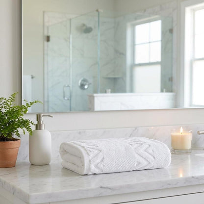 Set of Two White Geometric Turkish Cotton 16" X 30" Hand Towels HomeRoots